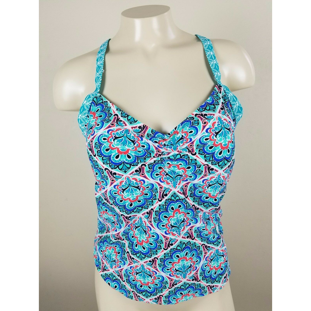 Go By Gossip Blue Printed Tankini Swim Top Size M NWT